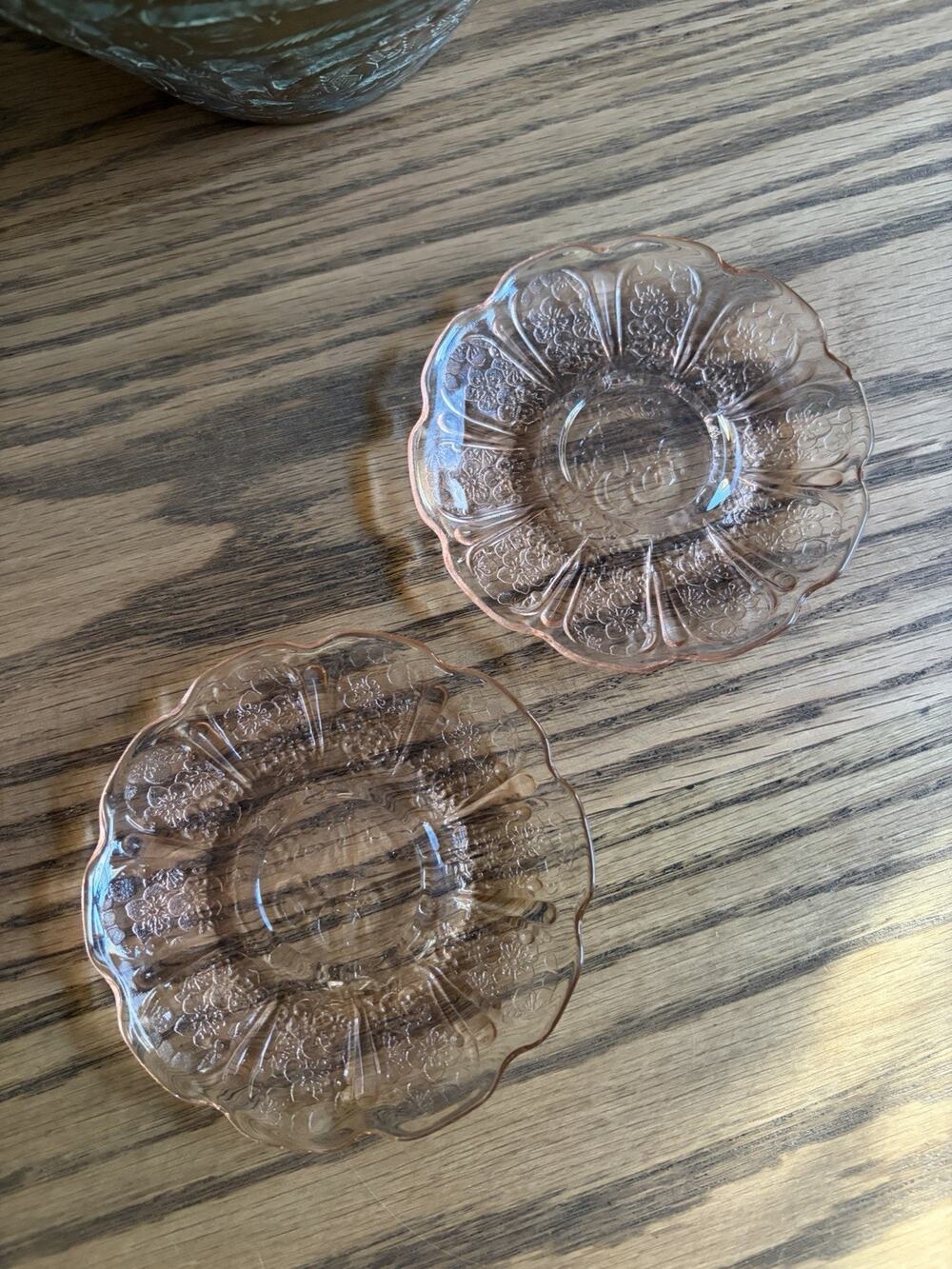 Vintage Pink Depression Glass 'Cherry Blossom' Saucers Jeannette Glass Set of 2